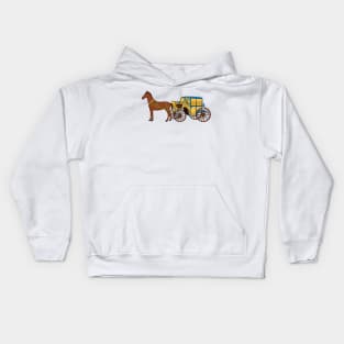 Cute horse and royal carriage illustration Kids Hoodie